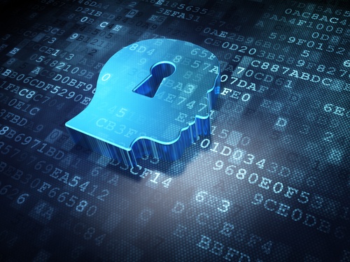 Unlocking digital intelligence Head with keyhole and digital background