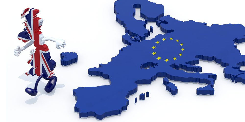 Britain leaving the European Union The island of Great Britain walking away from the continent and EU
